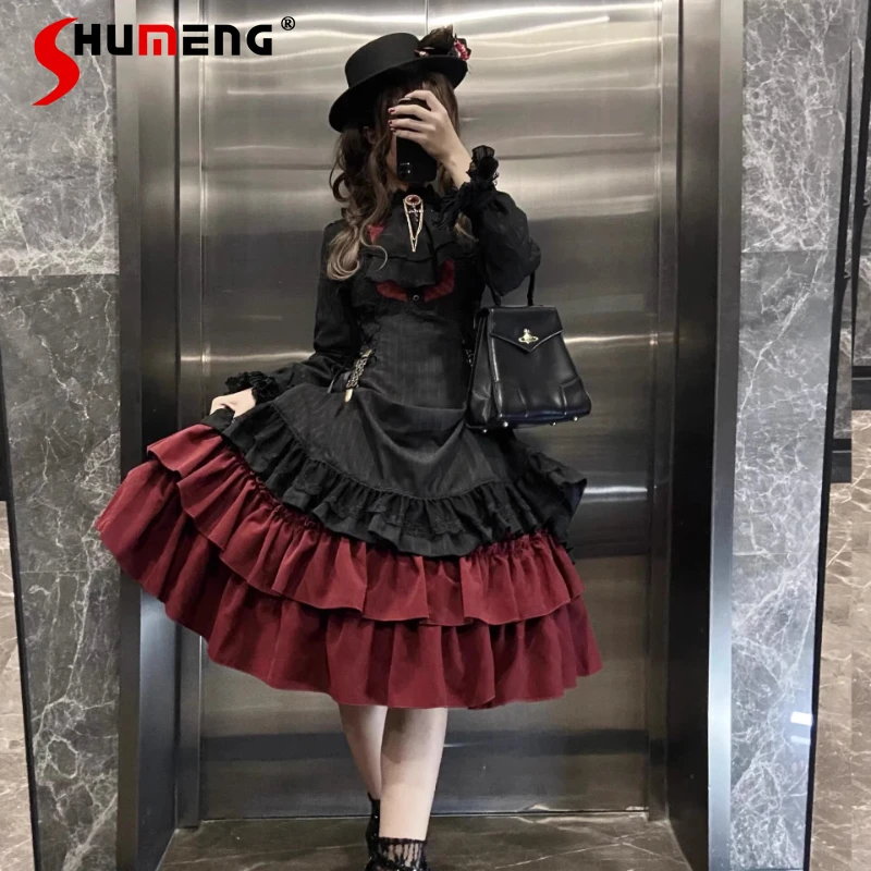 

Original Black Gothic Dark Cos Lolita Long Sleeve Dress OP Girl's Woman's Slim Fit Elegant Retro Dress CLA Tea Party Dresses