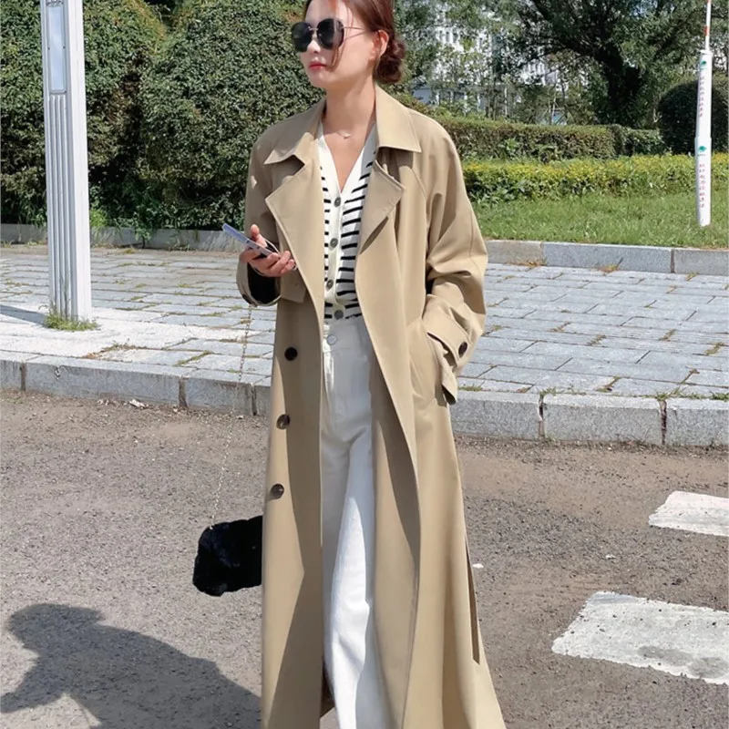 Long Trench Coat Women's Popular New Today's Draping Anti-Wrinkle