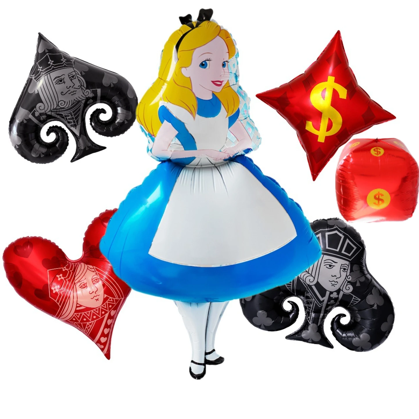 

6Pcs playing card aluminum film balloon, Alice modeling aluminum film balloon, Texas hold'em game party ball