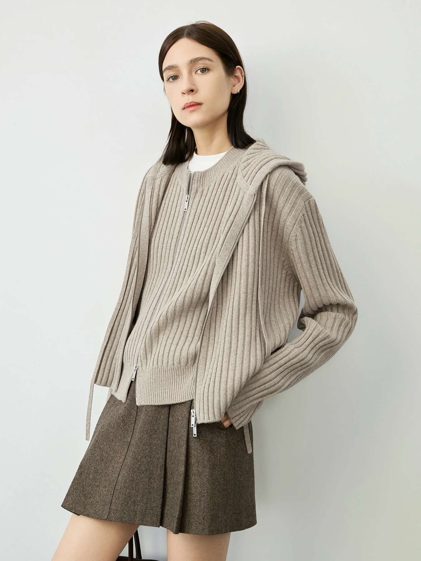 

Вязаный жилет-кардиган River Australian Merino Wool с капюшоном на молнии, легкий, в полоску, из смесовой шерсти