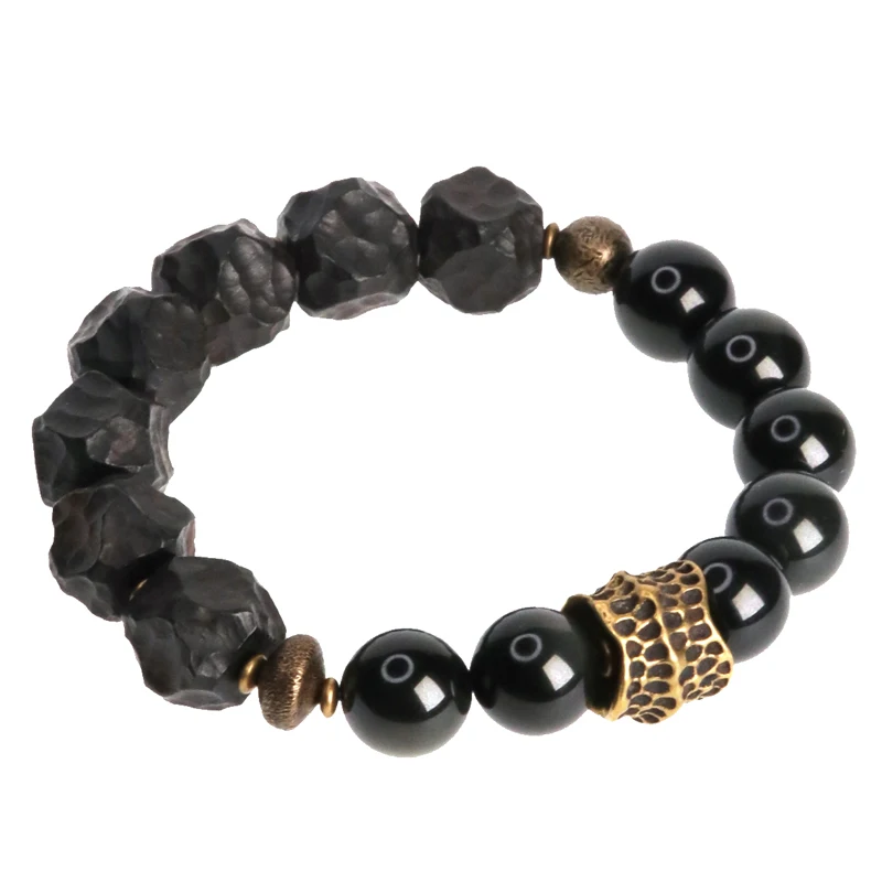 

Handmade Ebony Mixed and Matched Obsidian Bead Bracelet Men's Trend Personality Bracelet