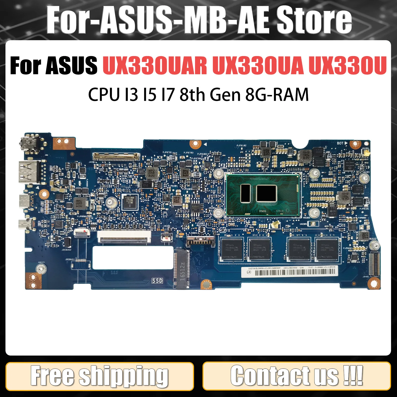 

For ASUS ZenBook U3000U U330U U330UA UX330 UX330U UX330UAK UX330UAR Mainboard Laptop Motherboard CPU i3 i5 i7 4GB 8GB RAM Tested