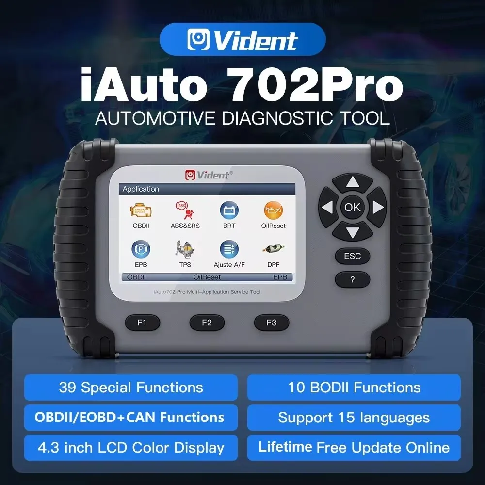 VIDENT iAuto702 Pro OBDII Car Scanner ABS SRS System 39 Special Function ECU Coding Bi-direction Control  Lifetime Free Update