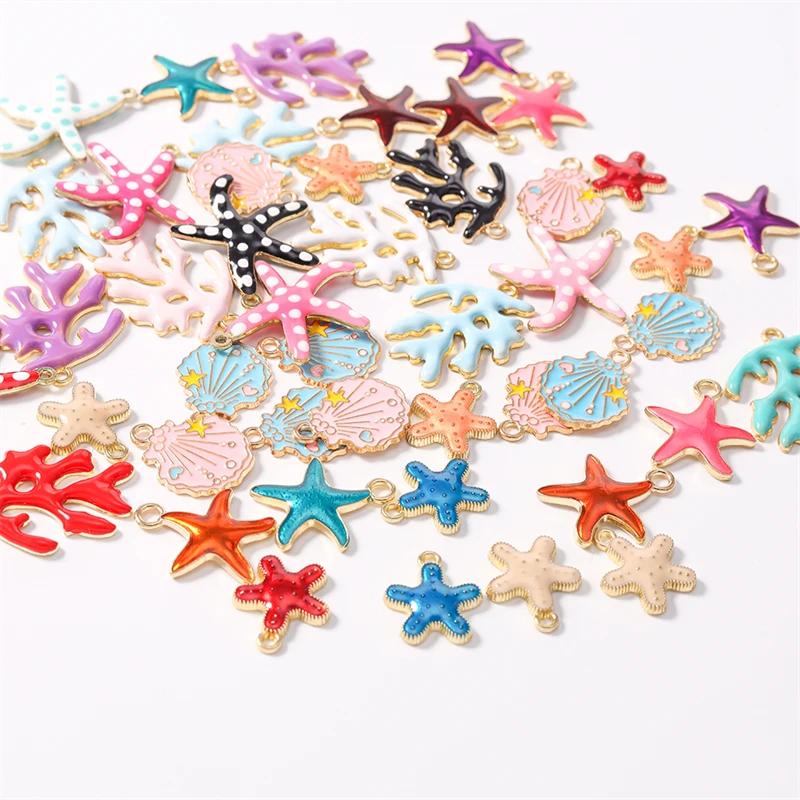 

Duarte 20Pcs/Lot Cute Colorful Enamel Starfish Coral Shell Charms Pendants for Jewelry Making Necklaces Earrings DIY Crafts Gift