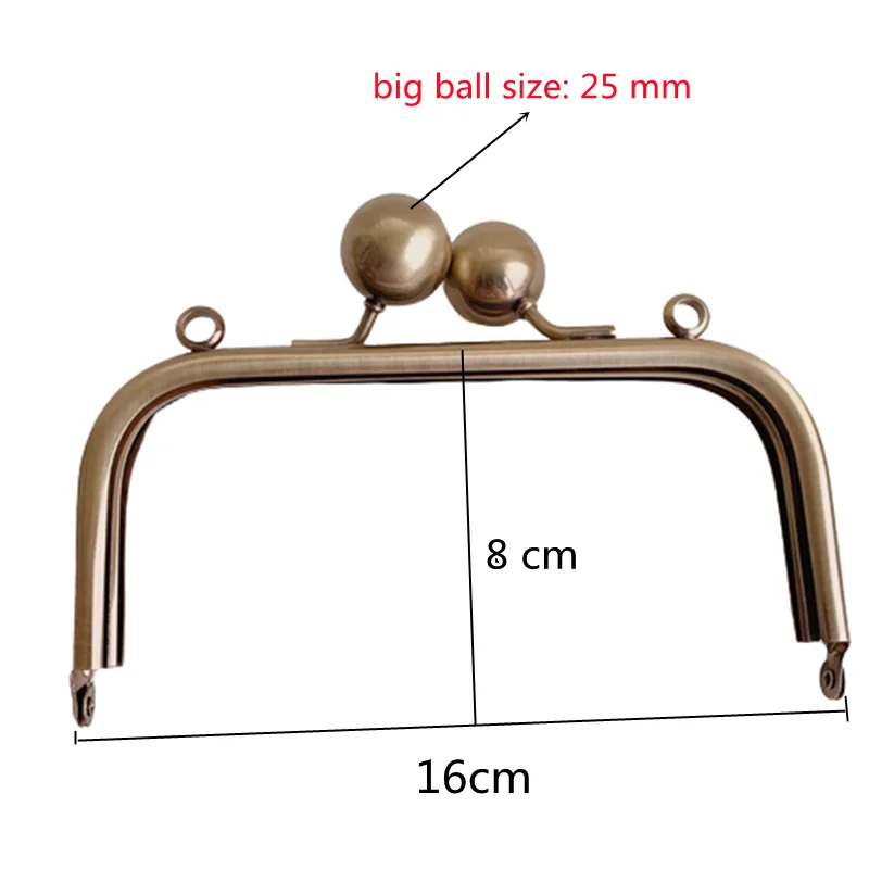 1 Pieces Large Big Round Ball 25 MM Tube Silver Gold Antique Brass Gunmetal 16X8CM Metal Purse Frame Wholesale Metal Obag Handle