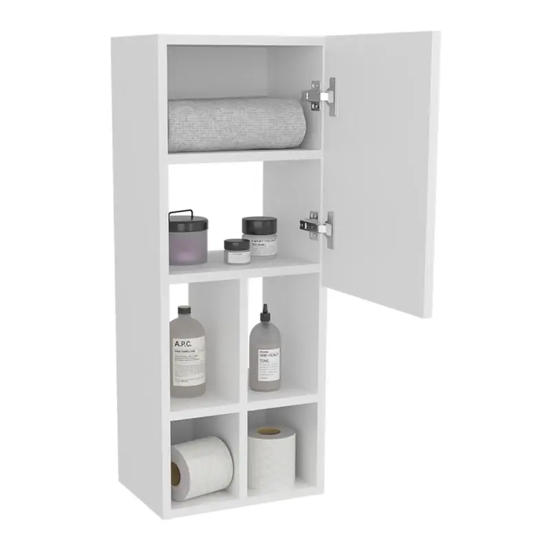 خزانة حمام بباب واحد، منظم لأدوات الزينة والمناشف، لمسة نهائية بيضاء، تصميم موفر للمساحة للتخزين المنزلي، أنيق #4