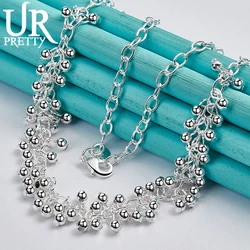 UPRETTY New 925 Sterling Silver Smooth Grape Bead Necklace 18 Inch For Woman Party Wedding Engagement Charm Jewelry Gift