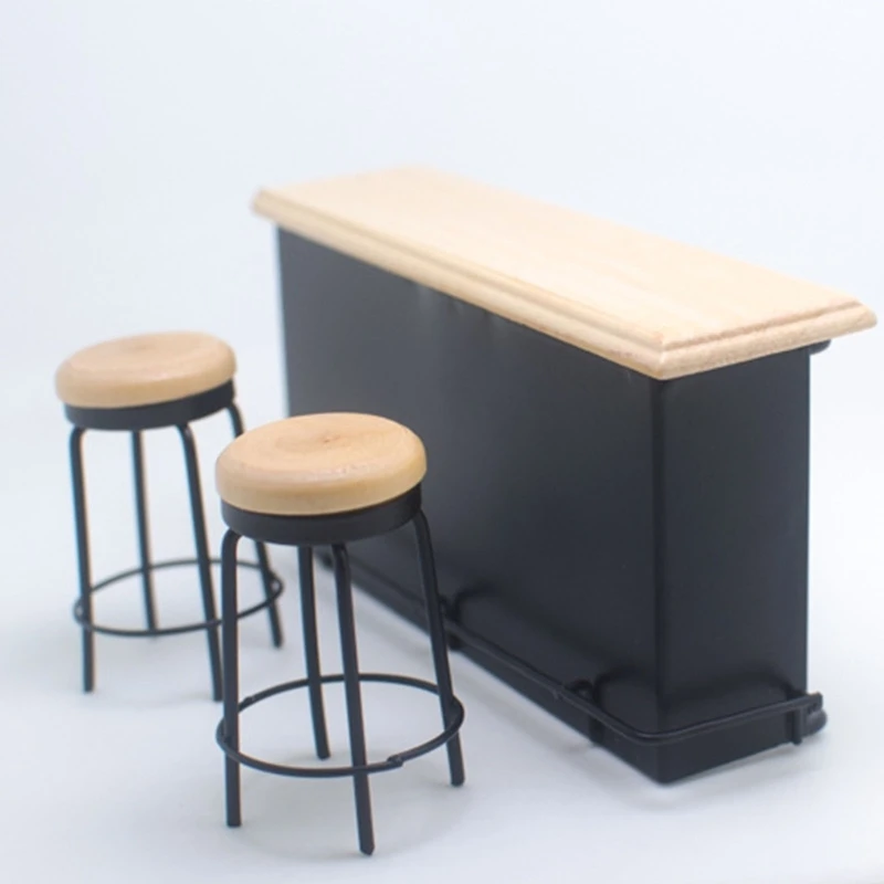Miniature Bar Table and Stool Set For 1/12 Doll House Bar Set Furniture Scene Display Accessory For Adult Collector