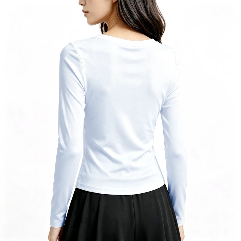 Damen Langarm V-Ausschnitt Slim Fit T-Shirt, Einfarbig, Weich, Dehnbar, Gestricktes Unterhemd, Casual Alltags-Unterwäsche für Frauen Q43 – Detail 10