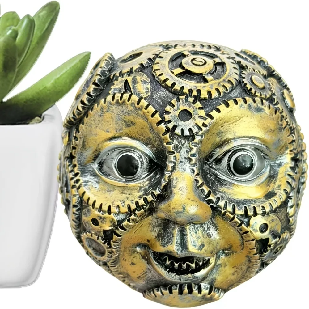 Table Statue Steampunk Style Resin Human Face Ornament Human Face Figurines Decor for Living Room Bedroom Study Nursery Shelf