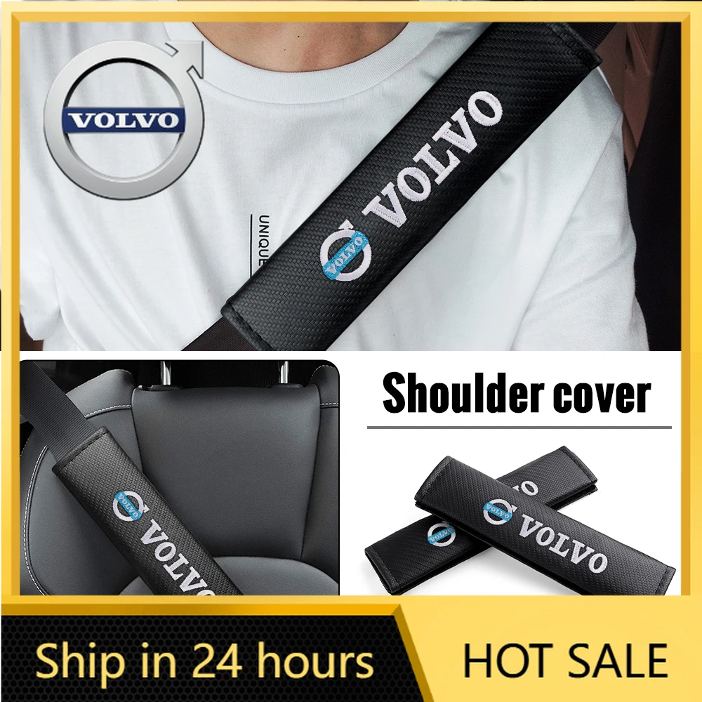 

2026 New For Volvo Emblems Carbon Fiber Car Leather Seat Belt Cover Shoulder Pad Auto Accessories For Volvo V40 V50 S40 S40 S80