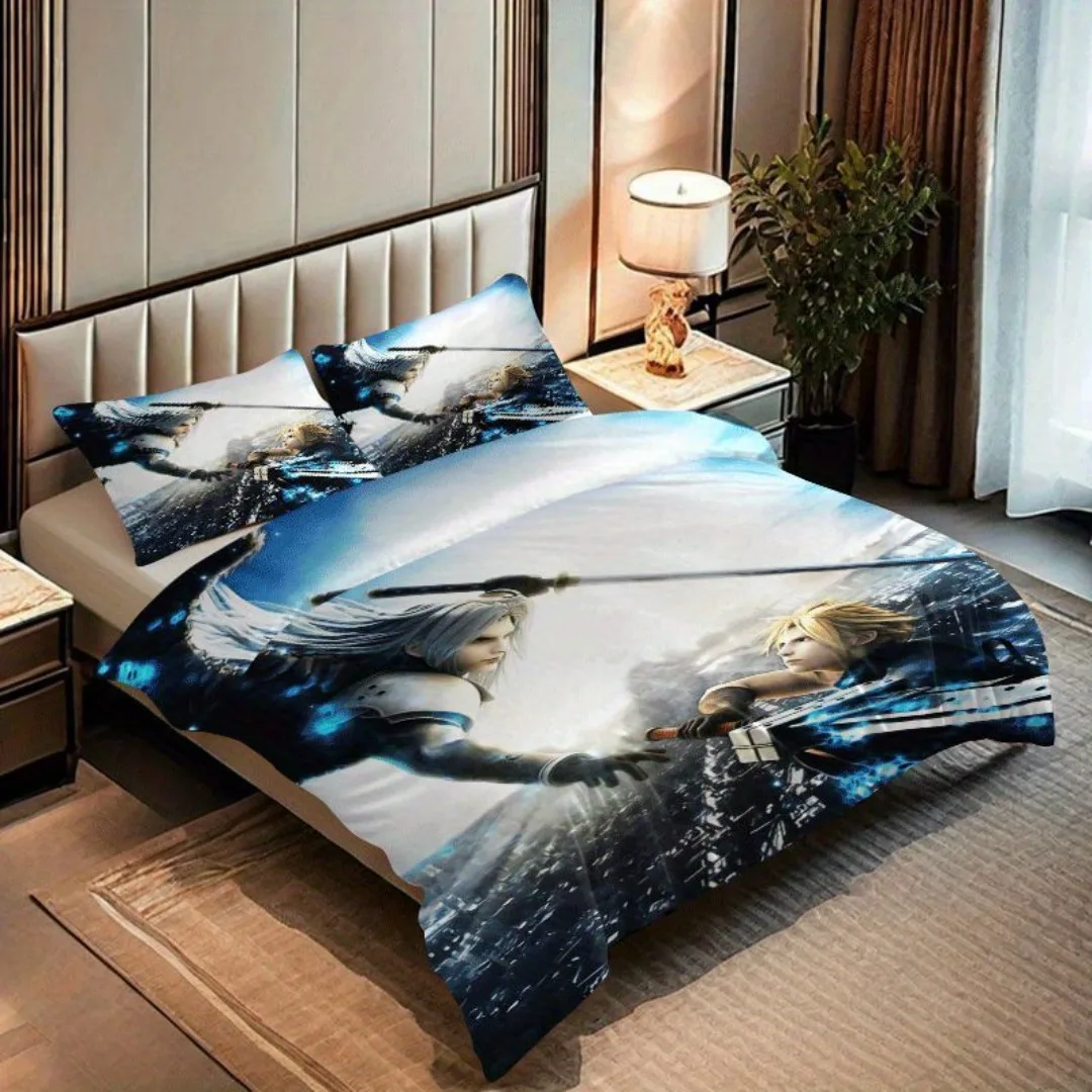 2/3pcs Quilt Cover Set with Claude and Sephiroth Print, Quilt Cover Set Contains Quilt Cover and Pillowcases