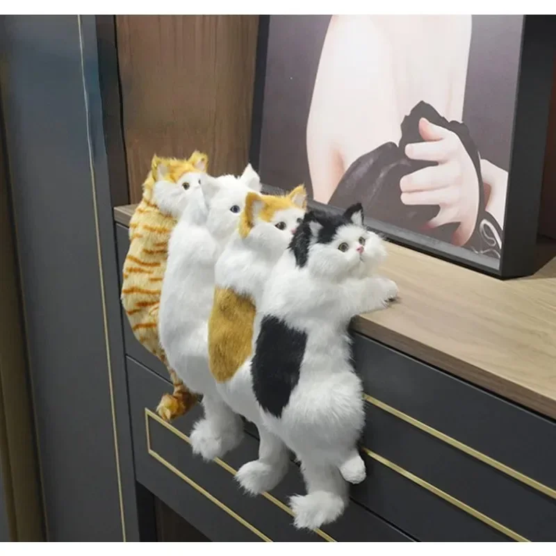 

Cute Realistic Furry Hanging Cat Simulation Plush Cat Doll Animal Figurines Home Tv Decoration Kitten Model Soft Toy Child Gift