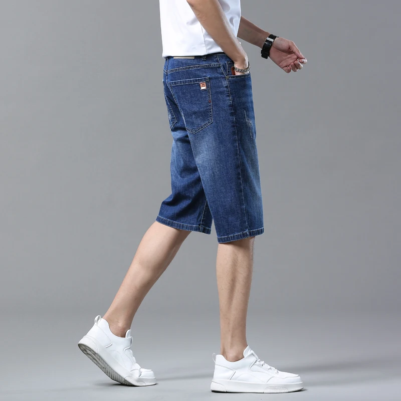 Men's Shorts Summer Straight Denim Shorts Blue Business Fashion Office Casual Short Jeans Cotton Men Clothing Stretch New Pants