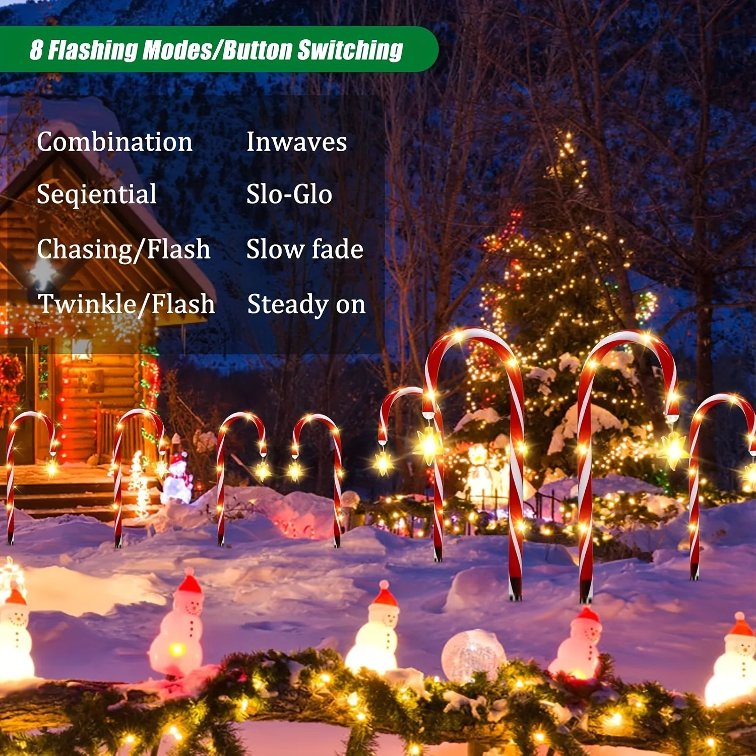 Solar Powered Cane Light, Star Shaped Canes With 8 Lighting Modes, Candy Canes, Vibrant Christmas Decorations - Energy-Saving,