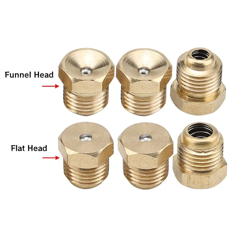 Brass Press Ball Male Thread Oil Cup Push Button Flat Funnel Head Spring Nozzle Grease Gas Engine Motor Repair Replacement Part