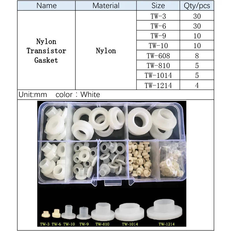 T-Typ-Unterlegscheibe, Nylon-Transistor-Dichtung, The Step T-Typ-Kunststoff-Unterlegscheibe, Schwarz, Weiß, Isolierung, Abstandshalter, Schraubengewinde-Schutz-Set – Detail 5