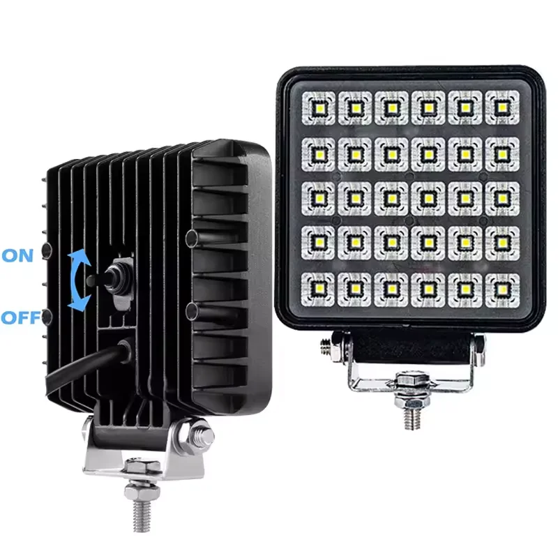 30W LED Flood Light 4inch Square High Brightness Work Light Waterproof Switch for Excavator Arm Truck Modified Headlight