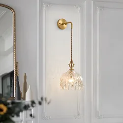 YEBMLP French Retro Glass Wall Light Living Room LED Luxury Corridor Lamp Bedside Light Bar Hotel Wall Lamp Copper Aisle Sconces