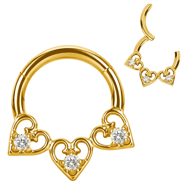 ASTM F136 Titanium EAR PIERC Fan-shaped and Heart CZ Hoop Nose Rings Hinged Clicker Labret Tragus Ring Body Piercing Jewelry