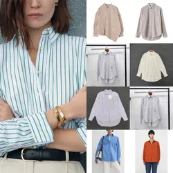 LUXURY Women's Shirt, Short Front and Back, Vertical Striped Shirt, Long Sleeve, Commuter Style, Vertical Striped Blouse 2024