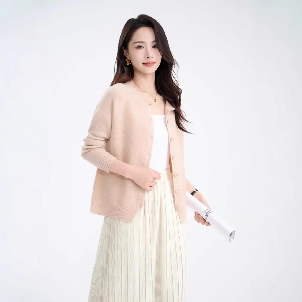 

Women's 100% Wool Cardigan Knitwear Jacket Seamless One-Piece Fine Wool Clothing Puyuan