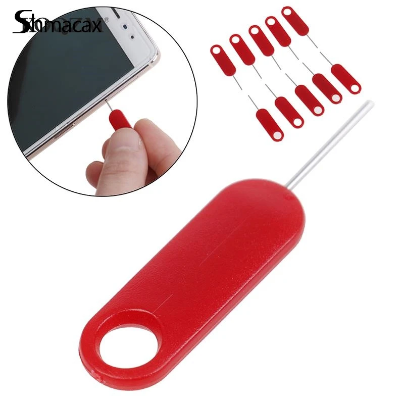 10pcs Red Sim Card Tray Removal Eject Pin Key Tool Stainless Steel Needle for smart phone