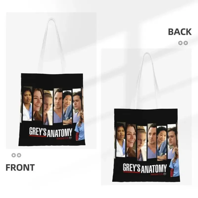 Kawaii Grey's Anatomy Shopping Tote Bags Reusable Fashion TV Show Groceries Canvas Shopper Shoulder Bag