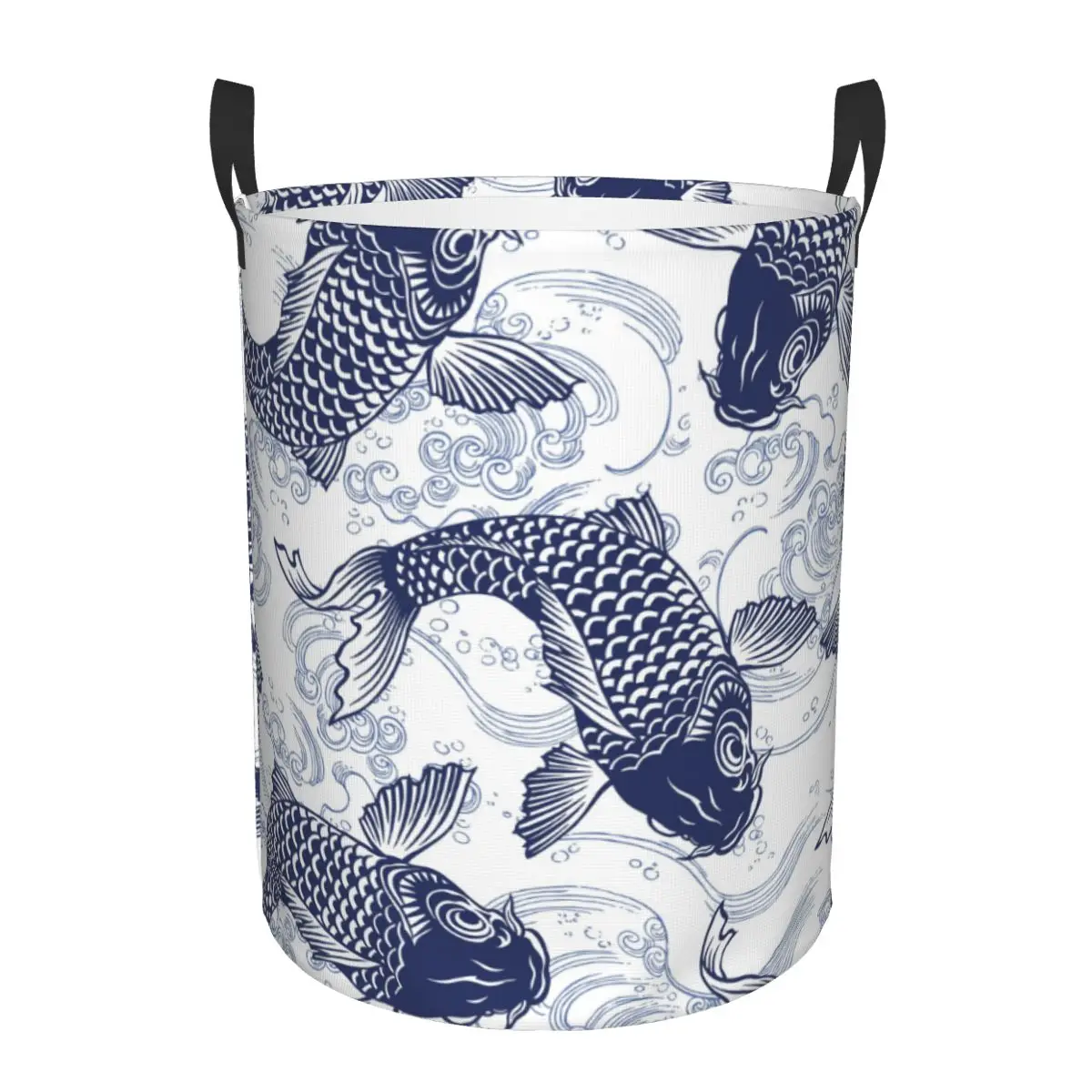 Folding Laundry Basket Blue Fish Carp Koi Wave Pattern Dirty Clothes Toys Storage Bucket Wardrobe Clothing Organizer Hamper