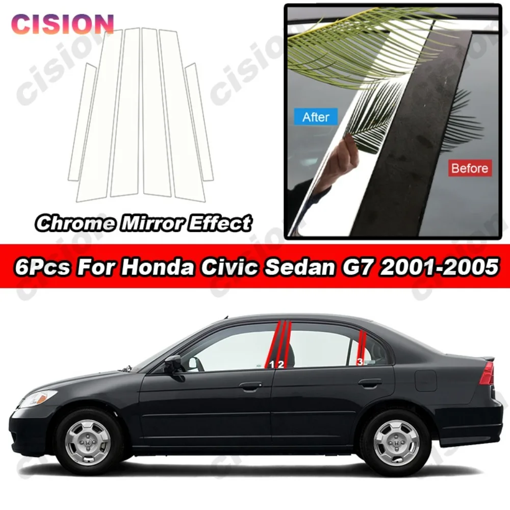 Carbon Fiber Chrome Black Car Door Window Center Middle Column B C Pillar Post Mirror Effect Cover Trim For Honda Civic Sedan G7