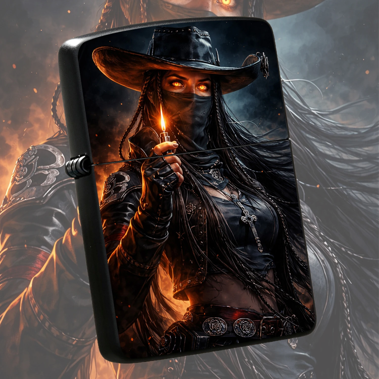 Western Dark Cowgirl Art Print Lighter, Stylish Portable Igniter For Daily Use Outdoor Gathering, Aesthetic Cool Unique Accessory, Exquisite Practical Gift For All Scenarios, Durable High-Definition Pattern Decorative Igniter For A Humorous