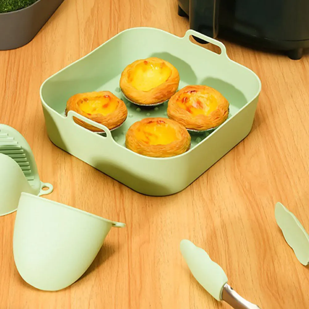 

Silicone Bakeware Air Fryer Liner 20cm Square Light Green Reusable Nonstick Kitchen Baking Accessories Cookware Part
