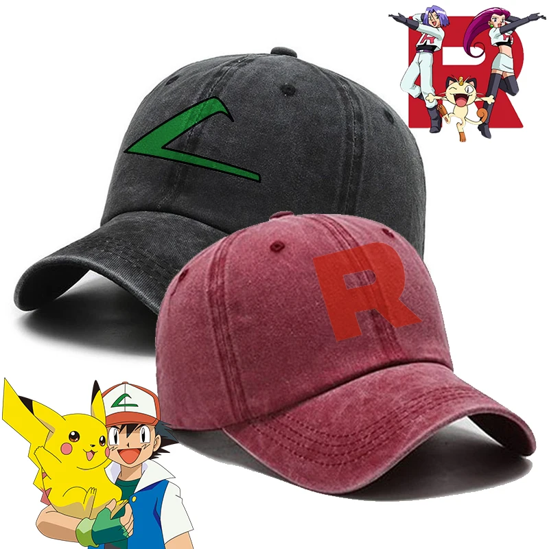 Verano Pokemon Ash Ketchum gorra de béisbol visera equipo Rocket R Hip Hop clásico Vintage gorras sombrero de vaquero gorras Snapback con visera