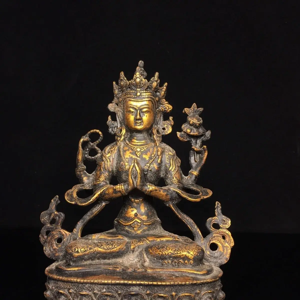 Seiko pure copper four-armed Tara Bodhisattva, width 15.5cm, height 20.5cm, thickness 8.5cm, weight 0.9kg