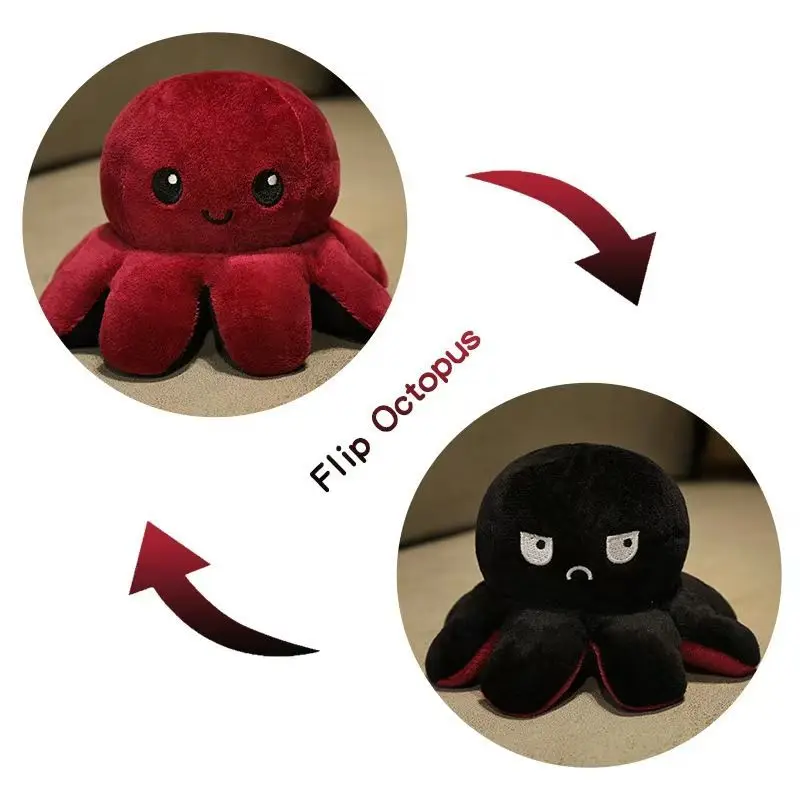 18/28/48cm Niedlicher Wendbarer Stimmungs-Oktopus Plüschtier, Doppelseitiges Flip-Oktopus-Kissen, Weiches Stofftier, Heim- und Raumdekoration, Geschenk
