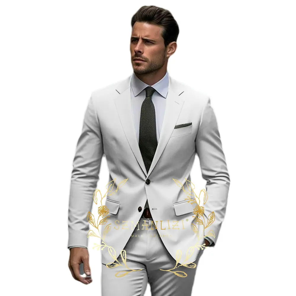 Light Green Casual Suits For Men Slim Fit Single Breasted Groom Tuxedos 2 Pieces Sets Fashion Male Blazer Costume Homme