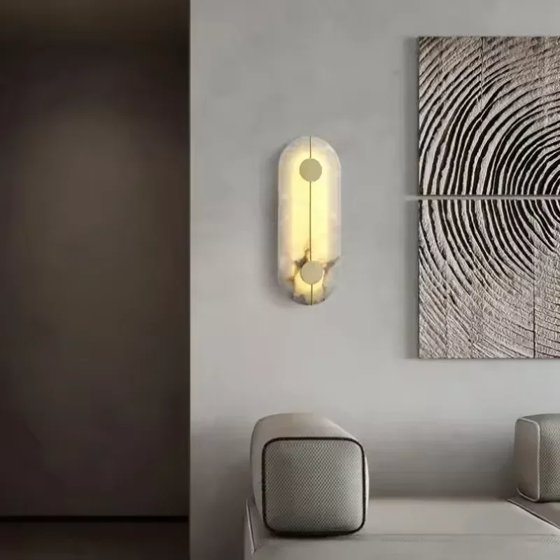 Nordic Modern Marble Stone Wall Lamp Alabaster Living Room Gold Copper Home Indoor Decoration LED Sconce Bedroom Bedside