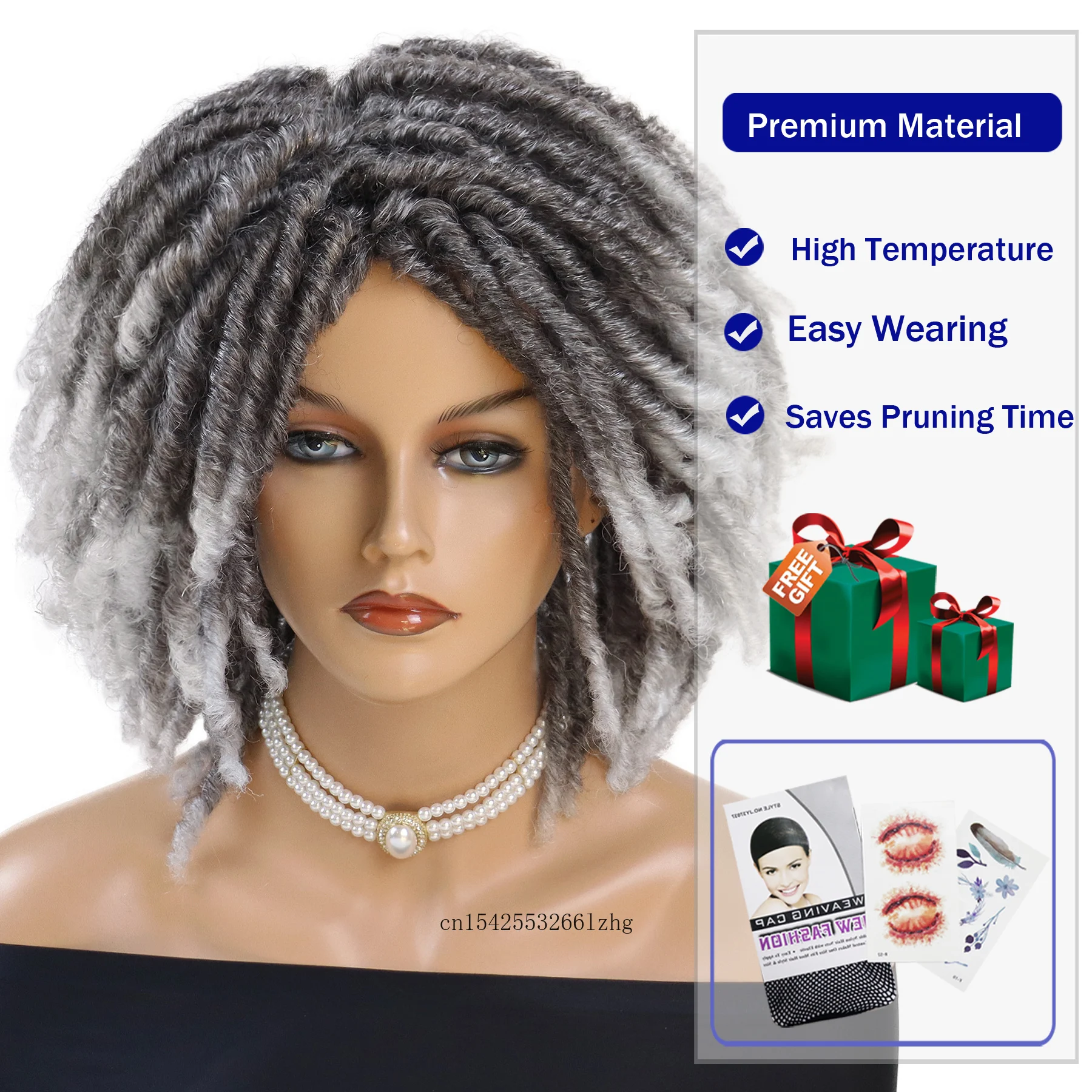 GNIMEGIL Synthetic Braided Wigs for Women Locs Crochet Twist Hair Short Afro Wig Ladies Dreadlock Wig Ombre Grey Daily Curly