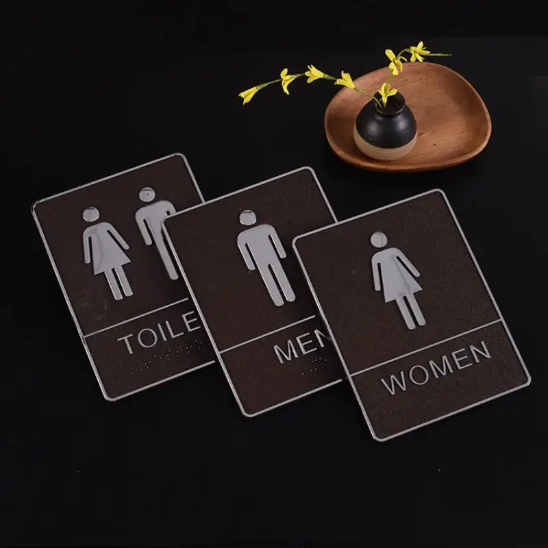 Sleek Design Self-adhesive Restroom Door Sign Durable Men Women Bathroom Indicator Plaque for Office Mall Toilet