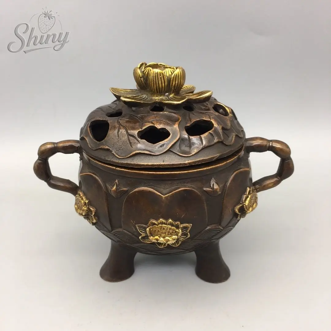 

Lotus Triple-Legged Incense Burner Antique Collections Brass Home Decor Statue Versatile for Meditation Decoration Ornament