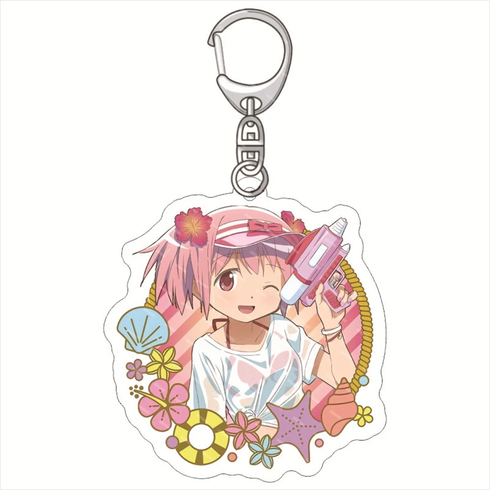 6cm Q Version Anime Keychain Puella Magi Madoka Magica Kaname Madoka Acrylic Keyring strap Figure Hanging Accessories Fans Gifts