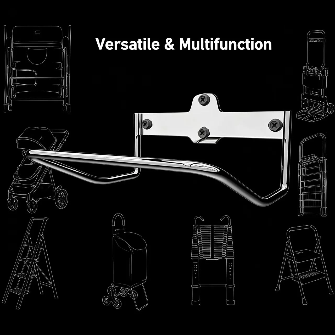 Garage wall staircase hanger, staircase storage stroller and folding chair, elastic sliding bracket