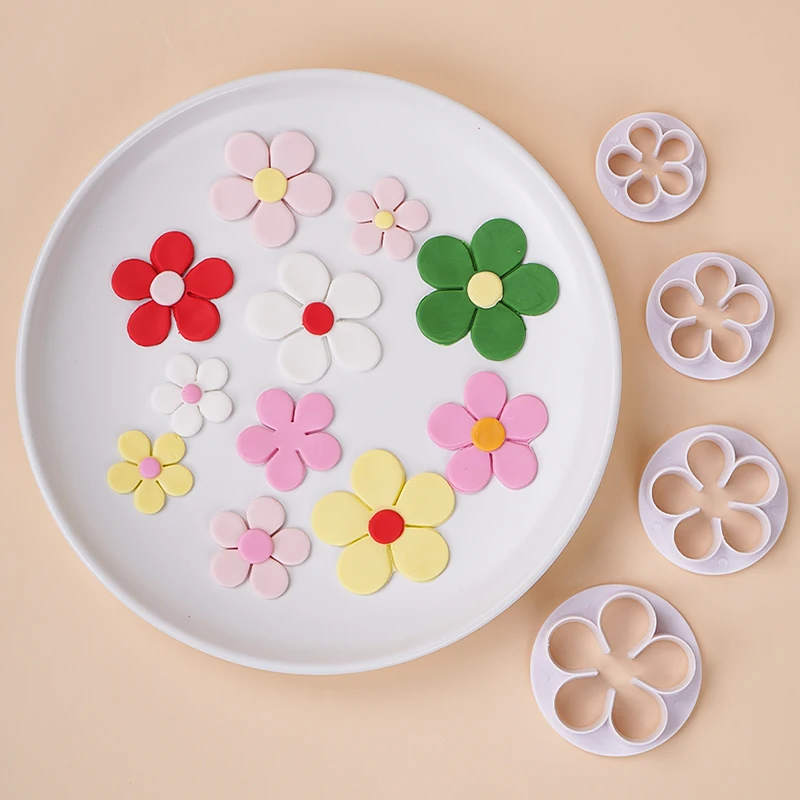 Five-petal Flower Polymer Clay Cutter Set Plum Blossom Rose Plastic Mold DIY Fondant Flower Clay Decorative Flowers Pottery Tool