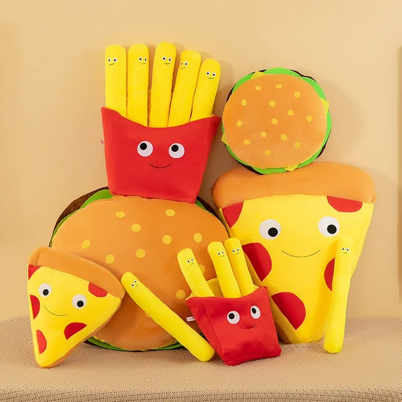 French Fries Hamburger Plush Toy Pizza Foodie Snack Throw Plant Stuffed Doll Holidays Props Decorative Throw Pillow for Kids