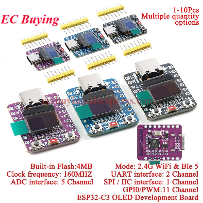1-10Pcs ESP32-C3 OLED Development Board ESPC3 0.42 inch LCD Display 2.4G WiFi Bluetooth-compatible 5 4M Flash SPI GPIO/PWM UART