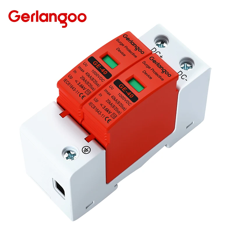 DC SPD 2P 500V 800V 1000V Low Voltage  Surge Protector Photovoltaic Lightning Protection  with 20KA-40KA Current Rating