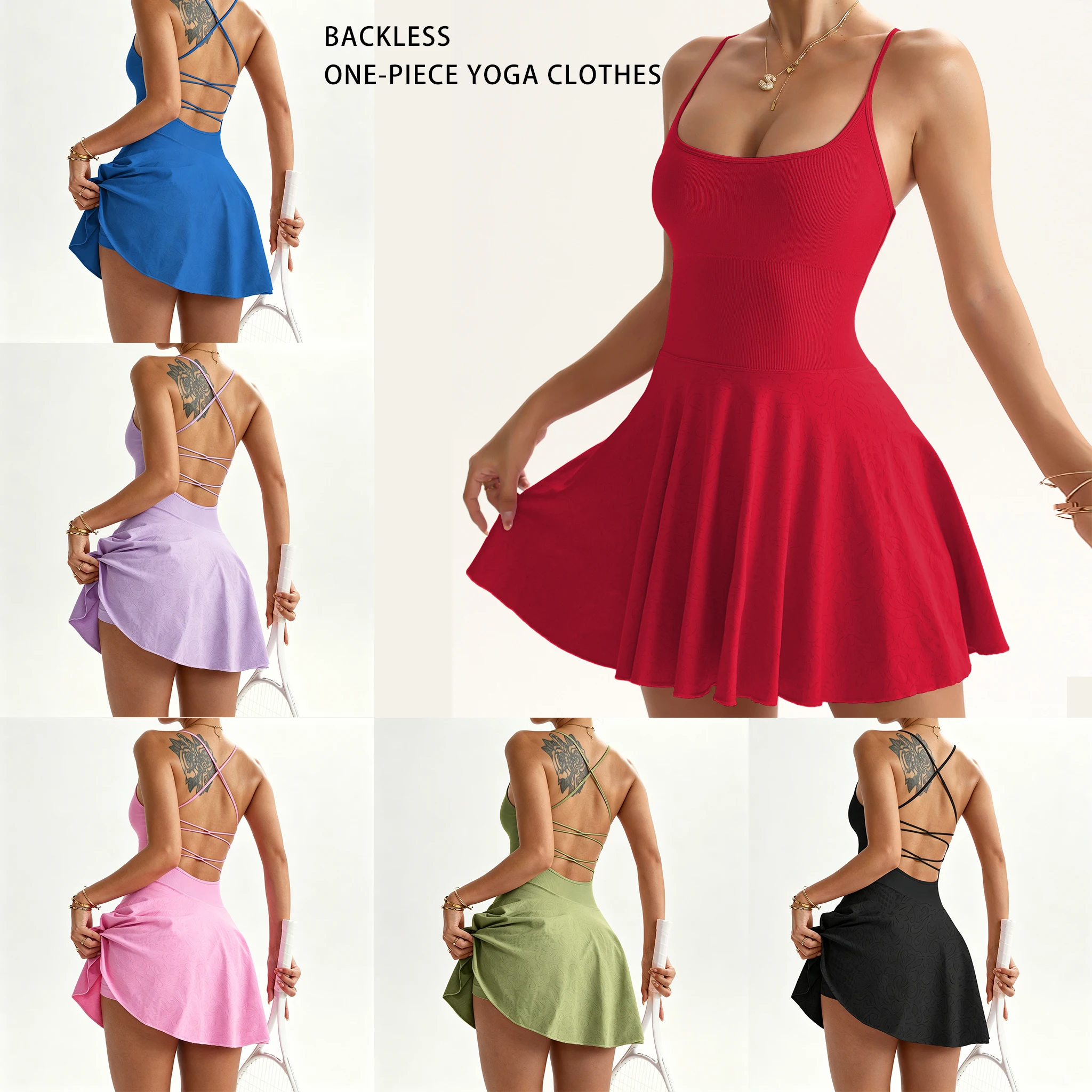 

S-XL Tennis Dress Women One-pieces Slim Fit Soft Sports Sets Athletic Dress With Chest Pads Workout Dress Golf Women's Clothes