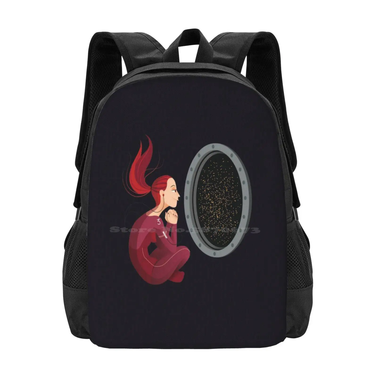 Quiet Time In Space Hot Sale Schoolbag Backpack Fashion Bags Human Girl Woman Homo Sapien Space Galaxy Window Gravity Floating