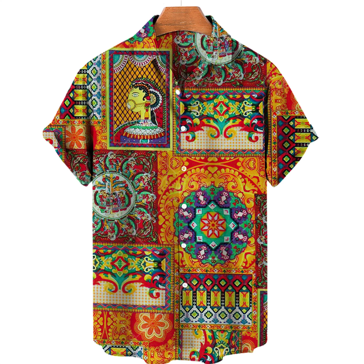 

2023 Men'S Hawaiian Casual Shirt Floral Colorful Plaid Short Sleeve For 3d Fashion Simple Button Beach Clothing Sale