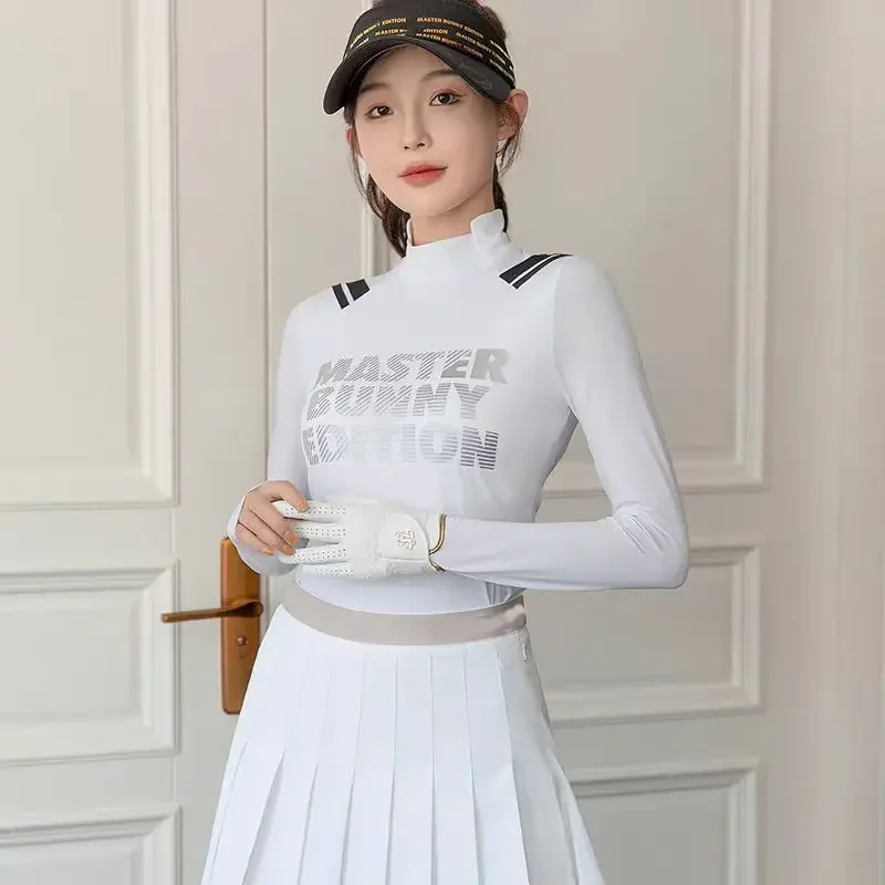 2026Authentic Korean autumn and wintergolf clothing women'slong sleeved slim fit and breathable quick drying elastic golf top